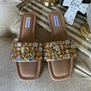 Steve Madden Malina embellished nude slide.